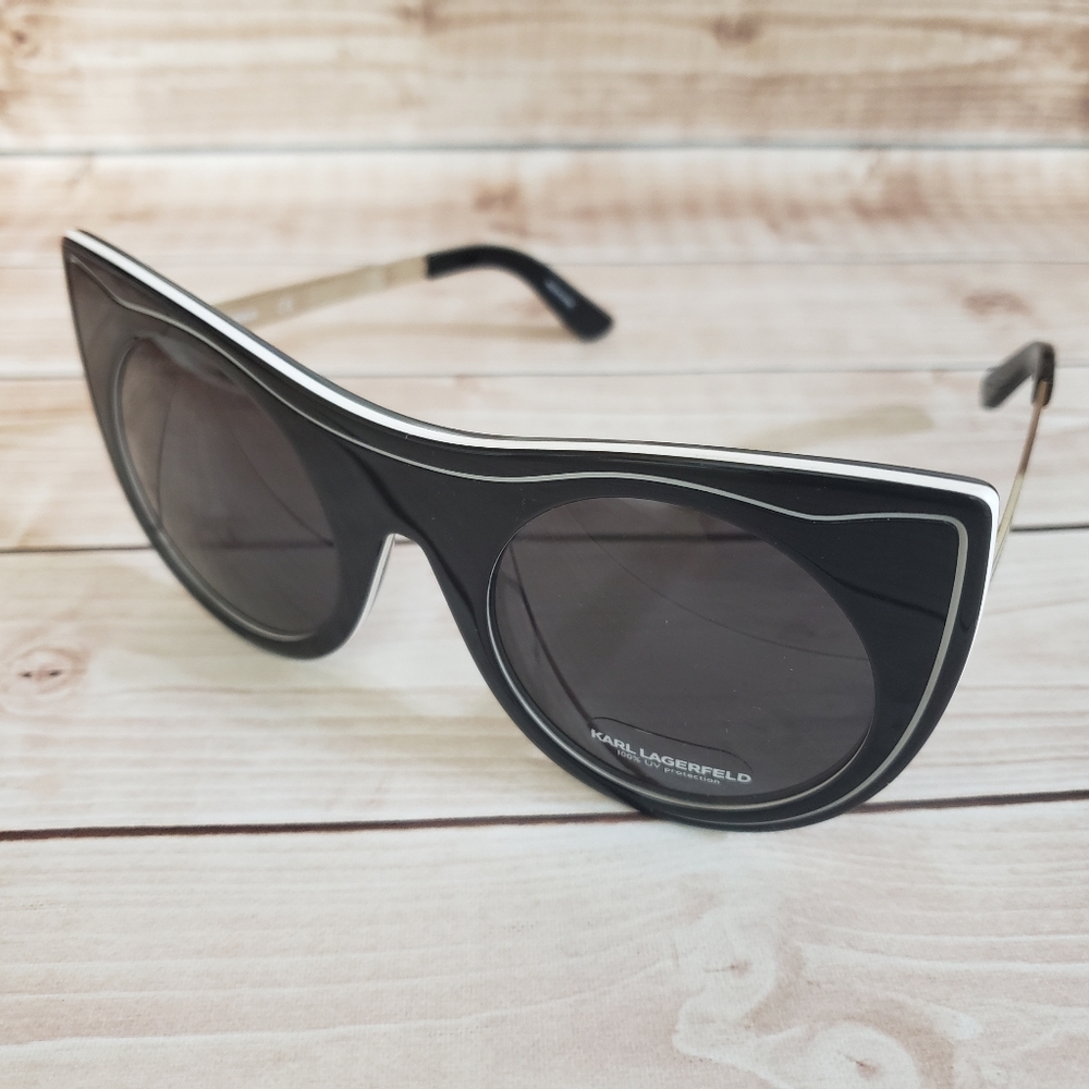 NEW Karl Lagerfeld Cat Cateye Black and White Sunglasses Authentic